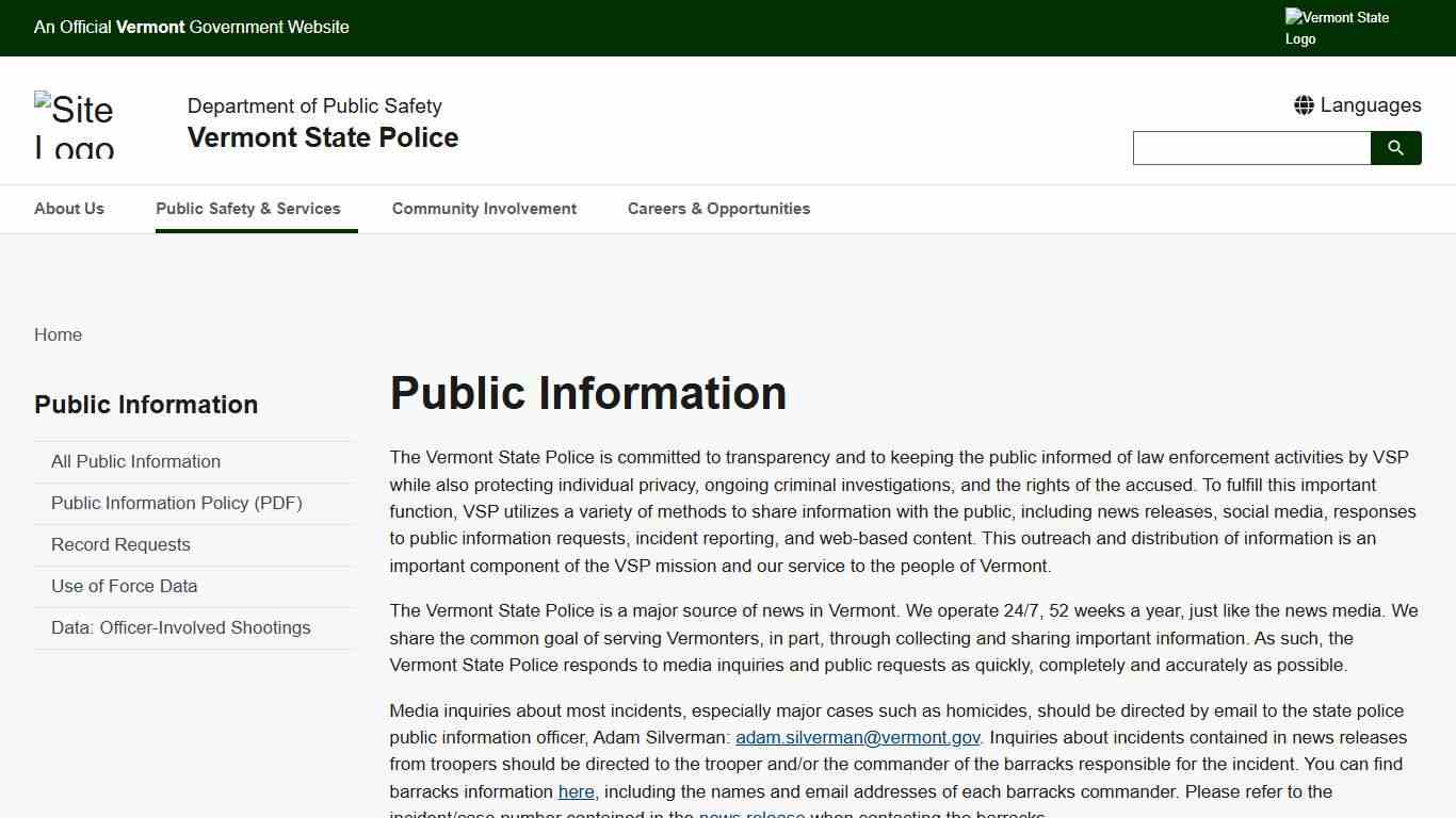 Public Information | Vermont State Police