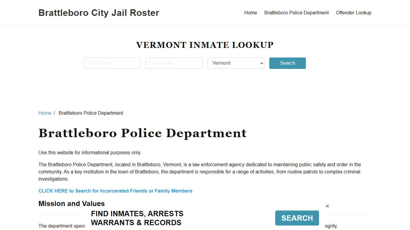 Brattleboro Police Department, VT Arrest Search, Bookings, Reports